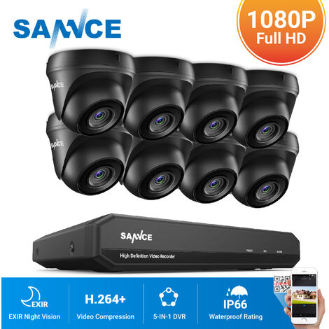 SANNCE Kit Vidéosurveillance cctv système 8CH TVI enregistreur + caméra dome de survellance HD 1080p vision nocture 20m