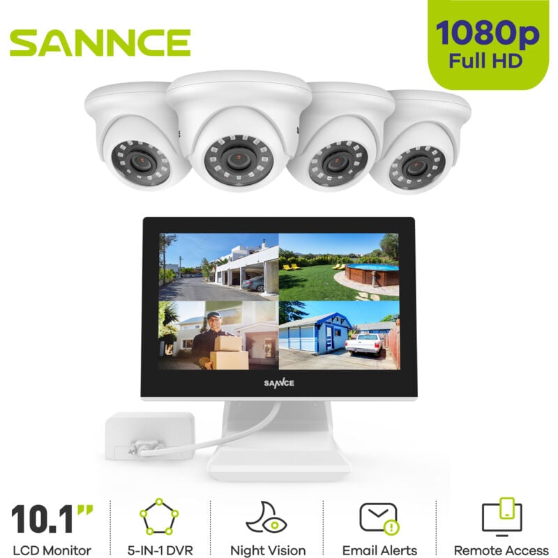 Sannce - Kits de Vidéosurveillance 4CH 10.1'Écran 41080P Caméra ir Vision Nocturne Informations Alarme Sécurité Surveillance Système