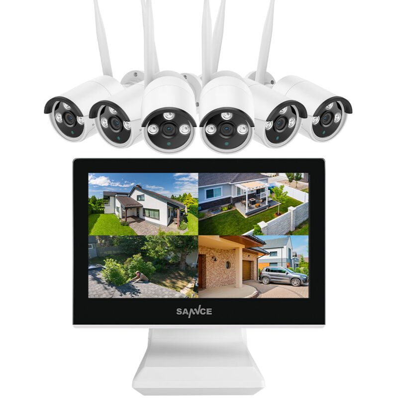 Sannce - 10CH 2K Super hd nvr con sistema di telecamere wireless da 3 mp, monitor lcd da 10,1'', 6 telecamere, accesso remoto