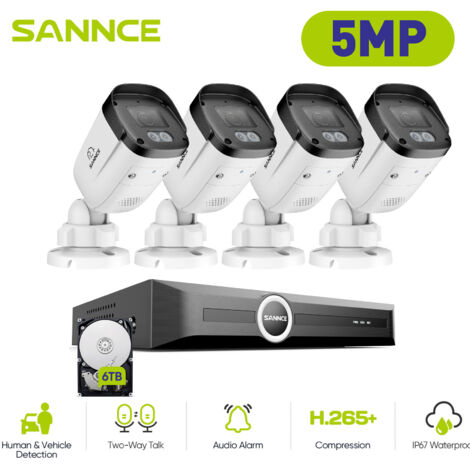 SANNCE Outdoor Security 5MP PoE Camera System with Two-Way Audio IP67