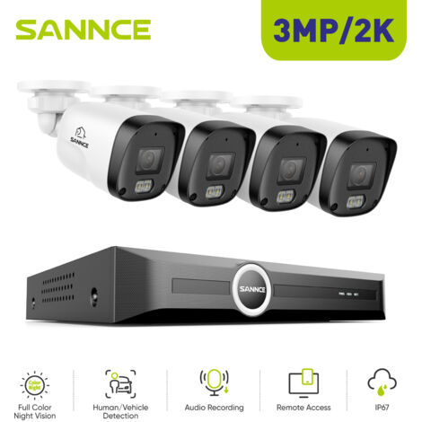SANNCE PoE CCTV Security Cameras System 6MP NVR with 4x 3MP Outdoor IP Cameras Smart Human/Vehicle Detection