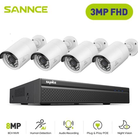 SANNCE PoE Kit di Videosorveglianza Cablato,8CH NVR with 3MP 4 IP Telecamera di Sicurezza Visione Notturna Sistema di Videosorveglianza