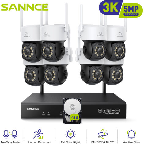 SANNCE PT 8x Digital Zoom 5MP Wireless Security Camera System with Human Detection