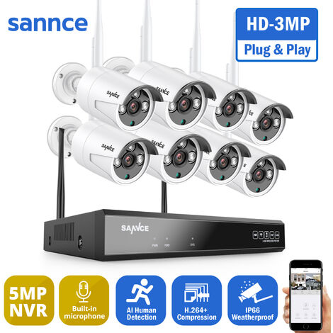 SANNCE Sistema de cámara de seguridad inalámbrica WiFi 3M con 8 cámaras WIFI KIT NVR