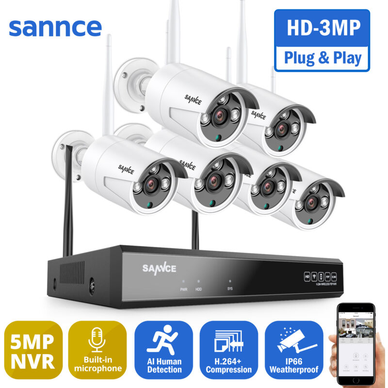

Sistema de cámara de seguridad NVR inalámbrica de 5MP con cámaras WiFi de 3MP Alertas de movimiento inteligente Micrófono incorporado AI Detección