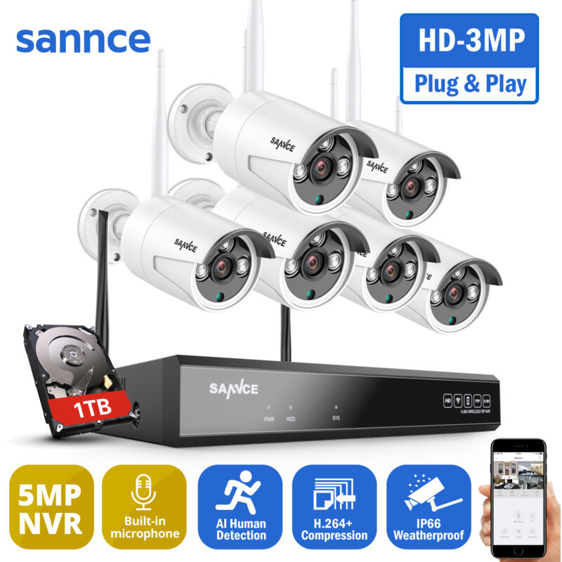 

Sistema de cámara de seguridad NVR inalámbrica de 5MP con cámaras WiFi de 3MP Alertas de movimiento inteligente Micrófono incorporado AI Detección
