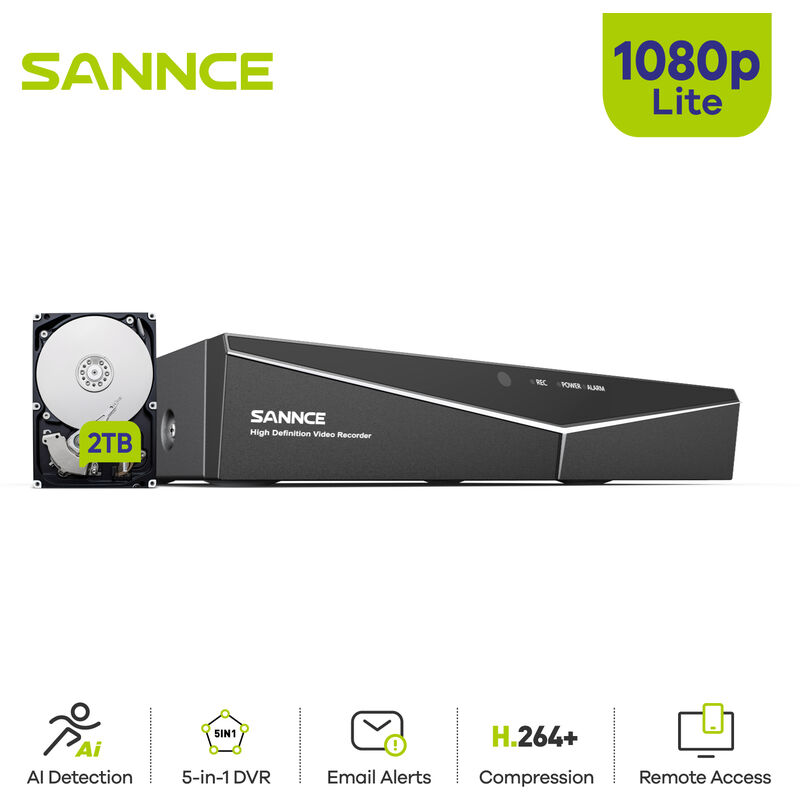 

SANNCE Sistema de cámaras de seguridad SANNCE 4/8 / 16CH 720P con DVR 5 en 1 – 2TB