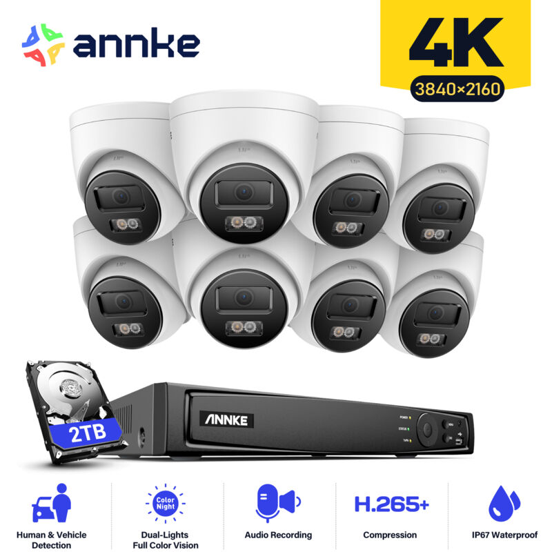 

Annke - 4K Ultra HD PoE Sistema de video de seguridad en red 8CH NVR 4K Vigilancia con compresión de video H.265 + 4K HD Torreta Cámaras IP con 8