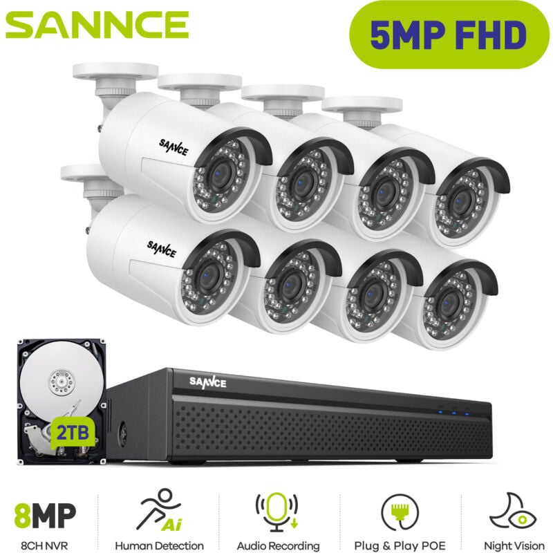 

Sistema de seguridad de video de red PoE FHD de 5MP, NVR de vigilancia de 8CH y 5MP con compresión de video H.264 +, cámaras impermeables de 8 * 5MP