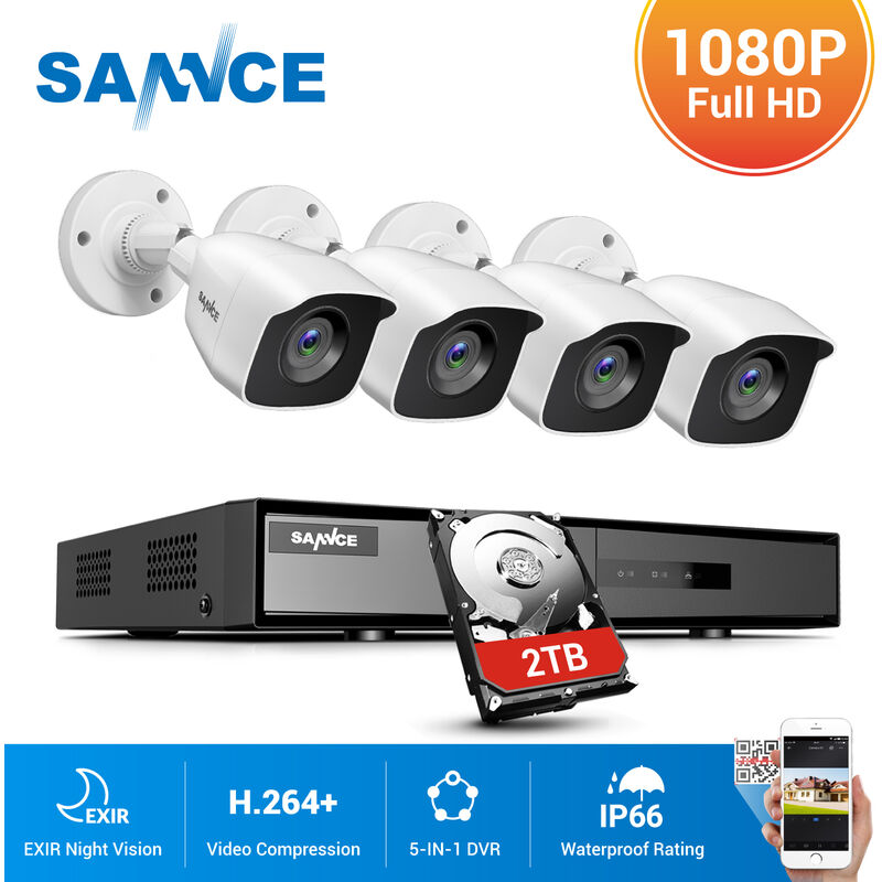 

SANNCE Sistema de seguridad de video en el hogar 720P con 1080N 4 canales DVR con 4 cámaras estilo C – 2 TB HDD