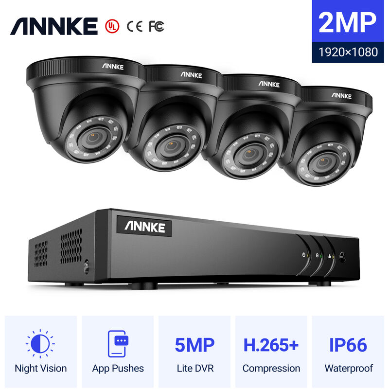 

ANNKE Sistema de cámara de seguridad de 8 canales HD 5MP Lite H.265 + DVR con 4 × 1080P HD Cámaras CCTV impermeables para interiores / exteriores