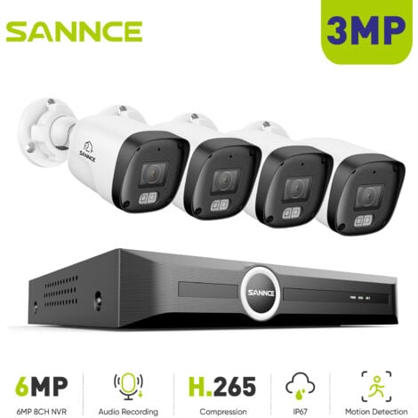 SANNCE Sistema de seguridad PoE 3MP 8 canales,S+265,acceso remoto, detección personas en vehículos