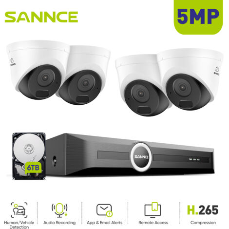 SANNCE Sistema de seguridad PoE de 5 MP y 8 canales con acceso remoto por CCTV, visión nocturna a color, 6 TB