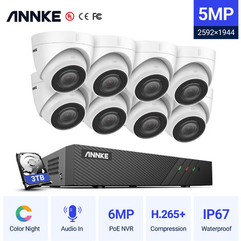 ANNKE Système de caméra de sécurité IP 5MP PoE avec caméras à tourelle ONVIF 6MP NVR Vision nocturne couleur 100 pi pour kits de vidéosurveillance CCTV intérieur extérieur 8 caméras