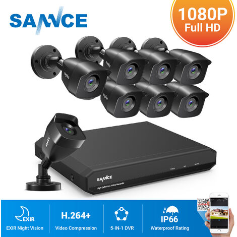SANNCE Système de caméra de sécurité CCTV 1080N avec 5-en-1 1080N H.264 DVR et caméras de sécurité 8 * 1080P HD
