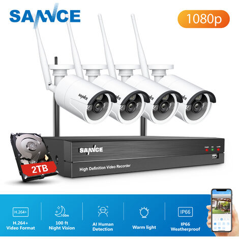 SANNCE Système de caméra de sécurité CCTV 8CH 5 en 1 1080p DVR et caméras de surveillance filaires 1080p pour kits de vidéosurveillance intérieurs extérieurs