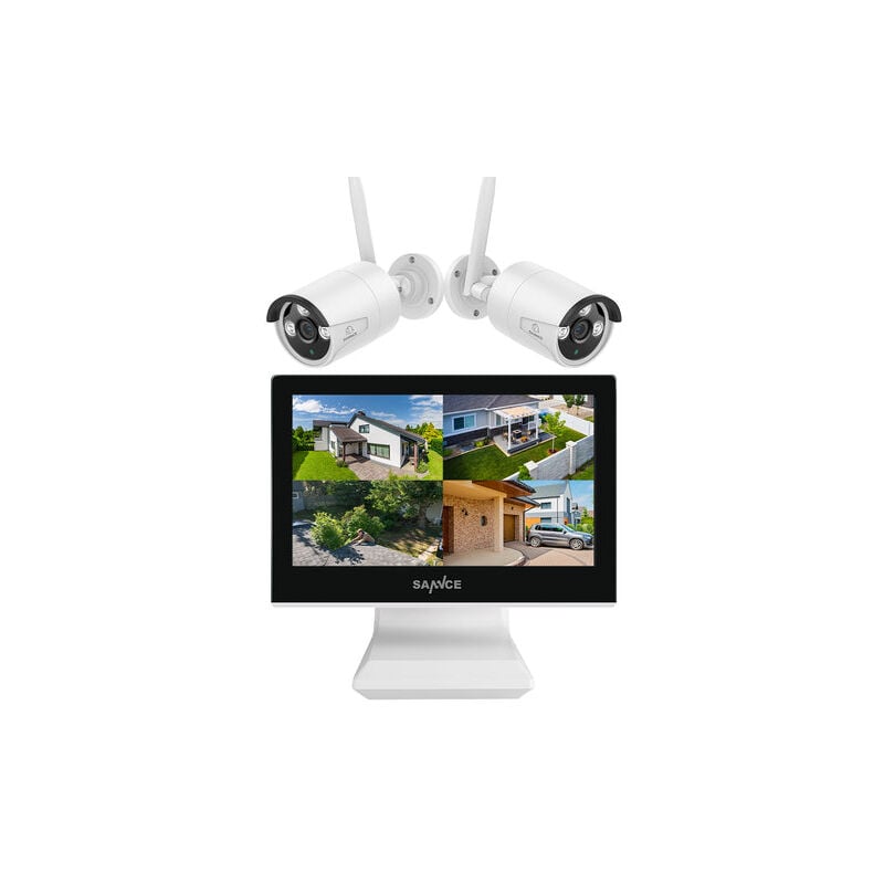 Sannce - Sistema di telecamere di sicurezza wireless 10CH, nvr 5MP monitor lcd da 10,1'', 2 telecamere ip, rilevamento movimento, remoto app, 2TB hdd