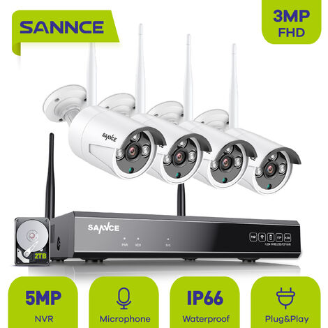 SANNCE Système de caméra de sécurité sans fil WiFi 3M avec 4 caméras wifi – 2TB HDD