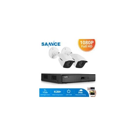 SANNCE Système de caméra de vidéosurveillance couleur avec vision nocturne 4CH 1080p CCTV avec 5-en-1 1080p H.264 DVR et 2 1080p HD caméras de sécurité intérieure / extérieure avec vision nocturne en