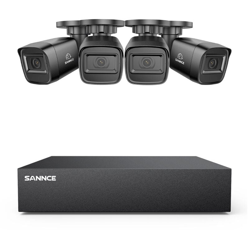 SANNCE Système de sécurité DVR filaire 1080P à 8 canaux avec 4 caméras de vidéosurveillance Bullet extérieures 2MP, détection intelligente de