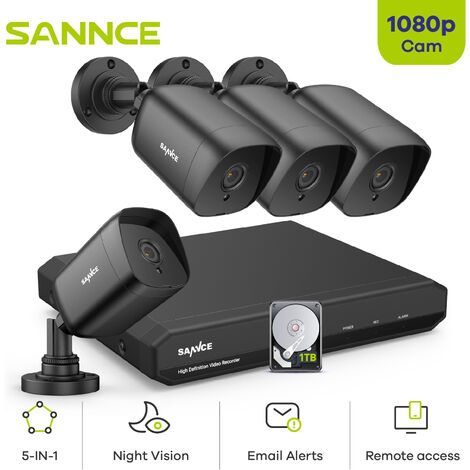 SANNCE Système de sécurité vidéo pour la maison  1080P avec DVR 1080N 4 canaux avec 4 caméras Style B