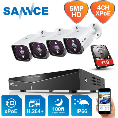 main image of "SANNCE Système de sécurité vidéo réseau XPoE 4 canaux 5MP (Kit NVR)"