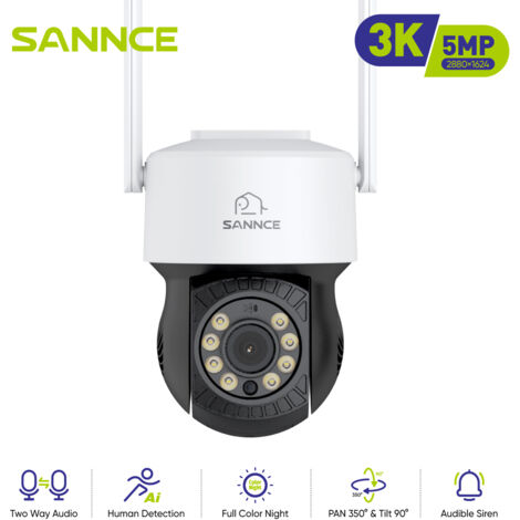 SANNCE Telecamera di sicurezza wireless per esterni con visione notturna e tracciamento automatico, compatibile con Alexa