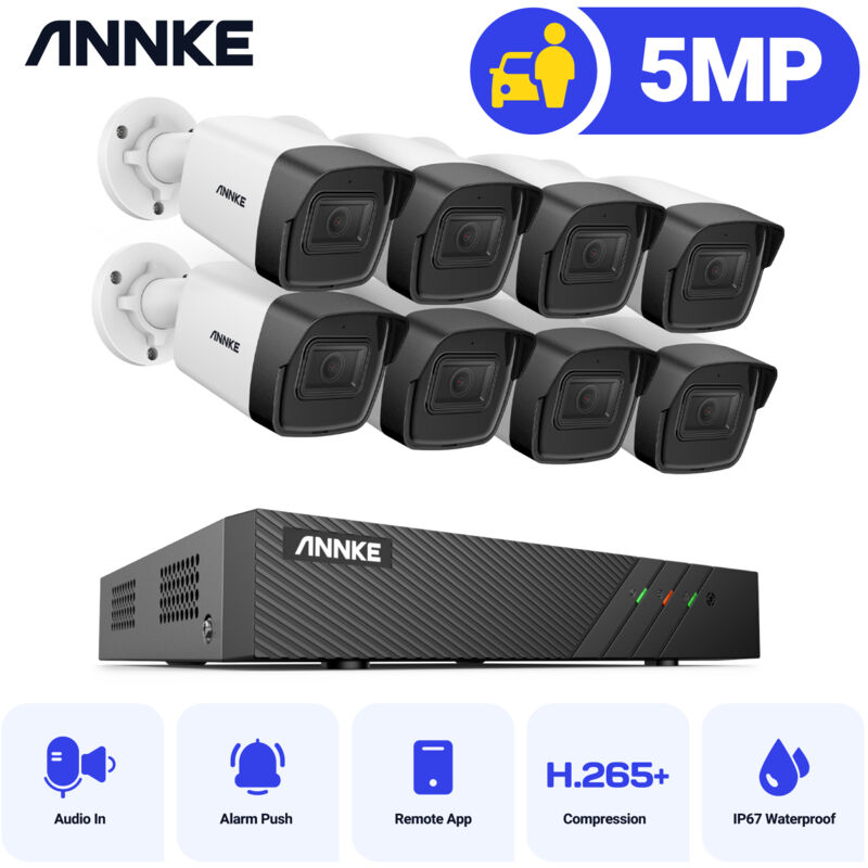 Annke - 8CH 5MP Ultra hd poe Netzwerk-Videosicherheitssystem 6MP H.265 nvr Mit 8X 5MP 30m Nachtsicht Wetterfeste IP-CCTV-Kamera - ohne Festplatte