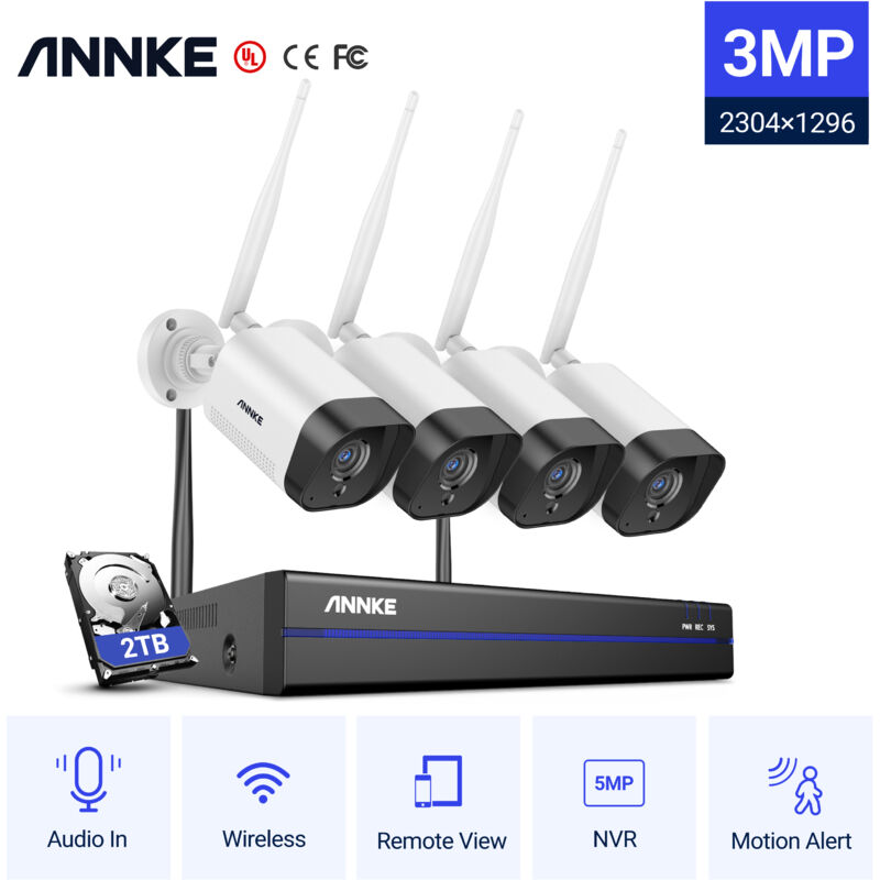 Système de caméra de sécurité ip WiFi 8CH avec 4 caméras de surveillance sans fil intérieures extérieures 3M enregistrement Audio IP66 étanche avec