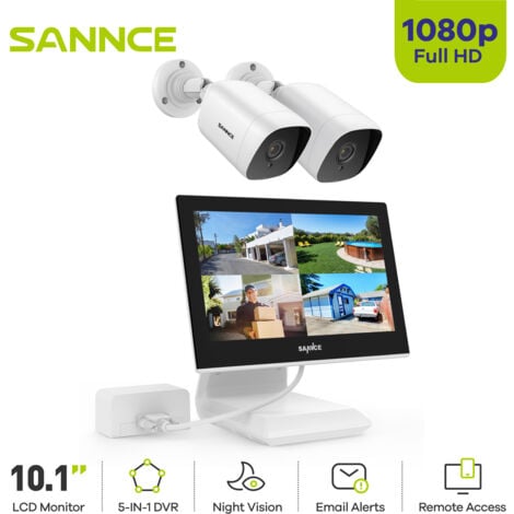 SANNCE Videoüberwachungssets 4CH 10,1''LCD Monitor 1080P 2 Kameras Außen /Innen IR Nachtsicht Fernüberwachungs Kamera Sicherheits System