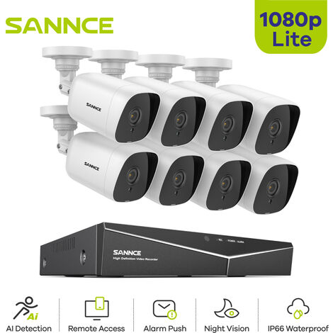 SANNCE Videoüberwachungssets 8CH 1080N DVR Fernzugriff IR Nachtsicht 8×TVI 1080P Bullet Kamera Wasserdichte IP66 -0TB HDD