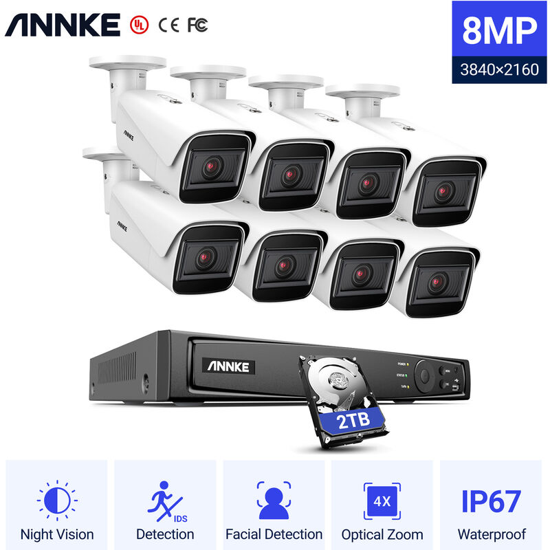 Système de caméra de sécurité Annke cctv filaire 8 canaux 8MP nvr onvif avec caméra de surveillance ip 4K PoE Zoom pour kits de vidéosurveillance