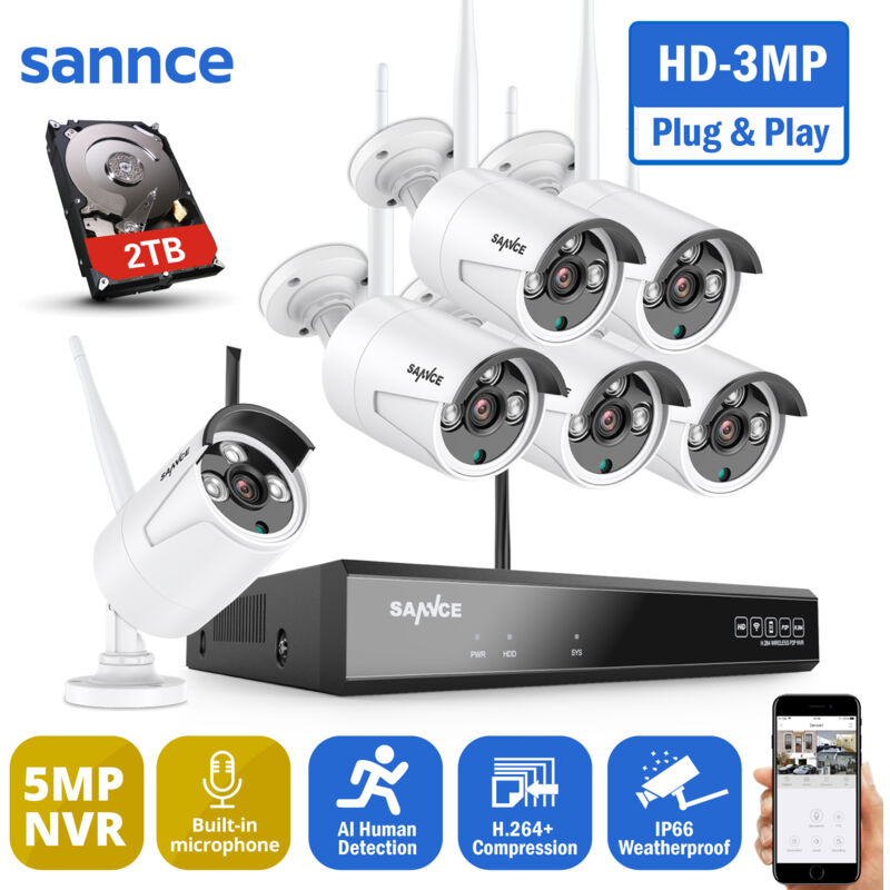 WiFi 6 × Caméras 8CH Kit de vidéosurveillance nvr 3MP Caméra ip Wifi IP66 étanche Smart ai Détection Humaine Système de Surveillance Sécurité