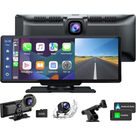 Dashcam Retroviseur 11,26 Pouces - Double Caméra Avant/arrière - Carplay/Android Auto Sans Fil - Carte 64GB Incluse