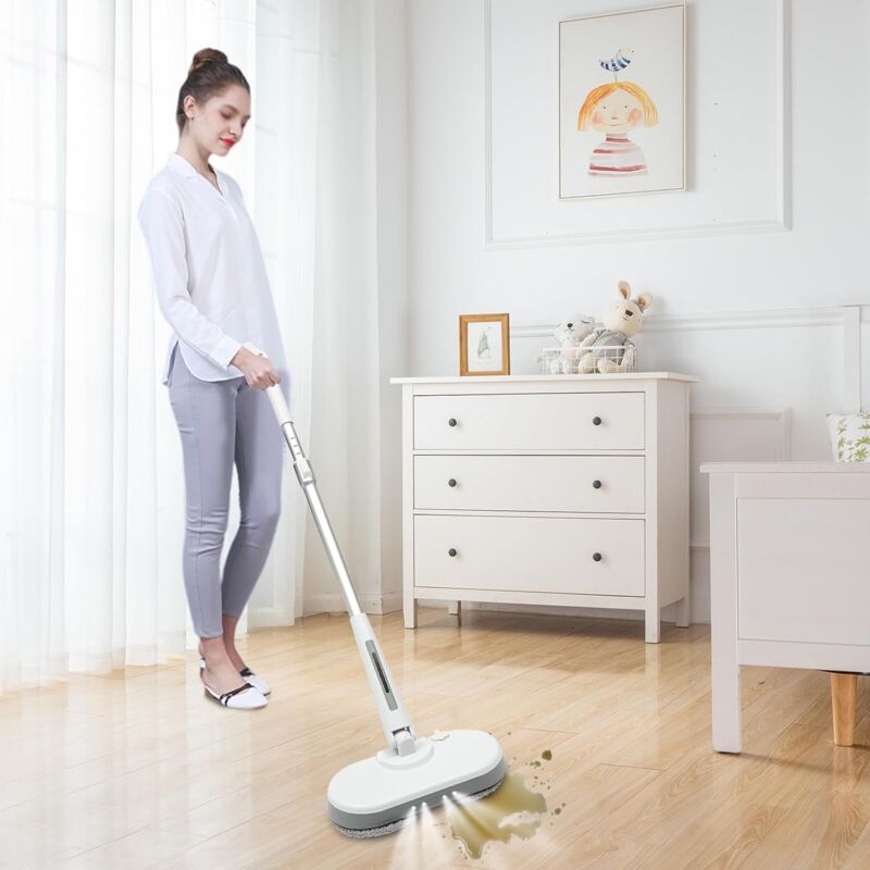 Gojoy - Sans fil vadrouille électrique vadrouille avec fonction de pulvérisation, réservoir D'eau de 350 ml Spin Mop led éclairage électrique machine