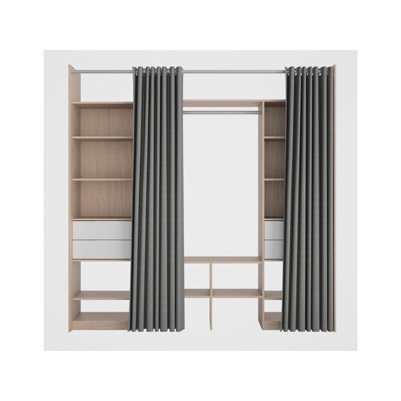 Kit dressing duo effet chêne avec rideau H.220 x l.163 à 220 x P.48 cm - Sans Marque