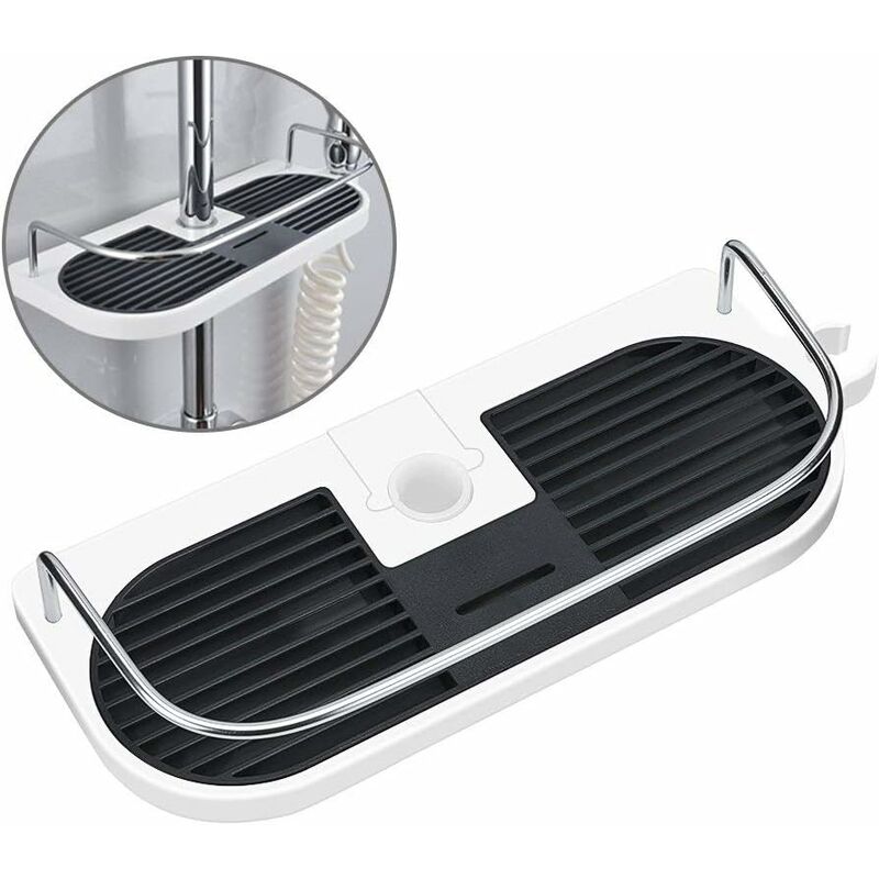 Sans Perçage Étagère de Douche pour Rail de Douche - Support D'organisateur de Salle de Bains pour le Shampooing, Adapte le Rail de 19mm - 25mm