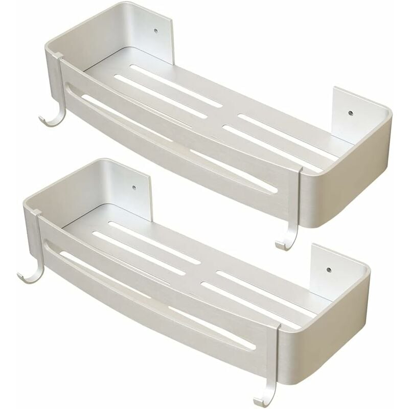 Sans Perçage (Panier) Etagère de Douche Etagère de Salle de Bain Aluminium Antirouille Stockage Rangement 2 Tablettes pour Shampoing Savon