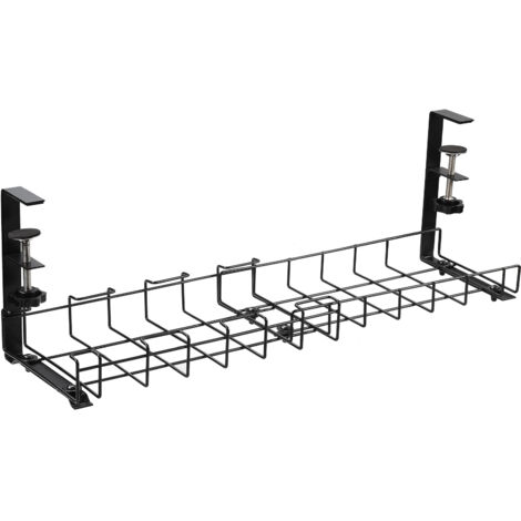 Sans perçage, passe-câbles rétractable sous bureau avec clips, compatible avec la plupart des tables, noir.