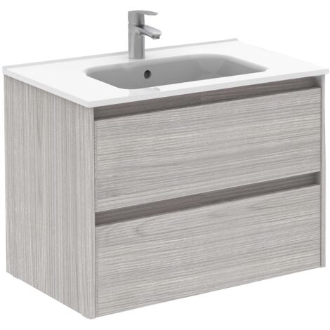 SANSA - ROYO ensemble compact de meubles de salle de bains à 2 tiroirs Couleur : Gris sablé - Options : Ensemble complet - Dimensions : 80 cm