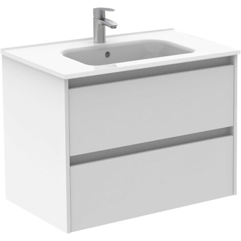 SANSA - ROYO Ensemble compact de meubles de salle de bains avec 2 tiroirs Couleur : Blanc brillant - Options : Ensemble complet - Taille : 80 cm