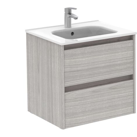 SANSA - ROYO Ensemble meuble de salle de bain compact 2 tiroirs - ROYO Couleur : Gris sablé - Options : Meuble + vasque - Dim. : 60 cm