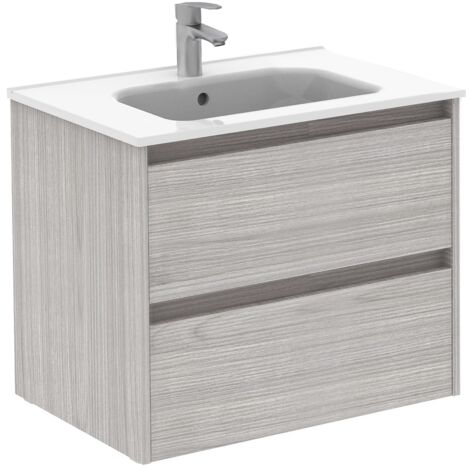 SANSA - ROYO Ensemble meuble de salle de bain compact 2 tiroirs - ROYO Couleur : Gris sablé - Options : Meuble + vasque - Dimensions : 70 cm