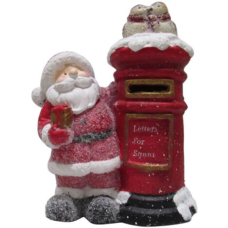 Santa Letter Box Christmas Figurine (Traditional Xmas Postbox Decoration Mail)