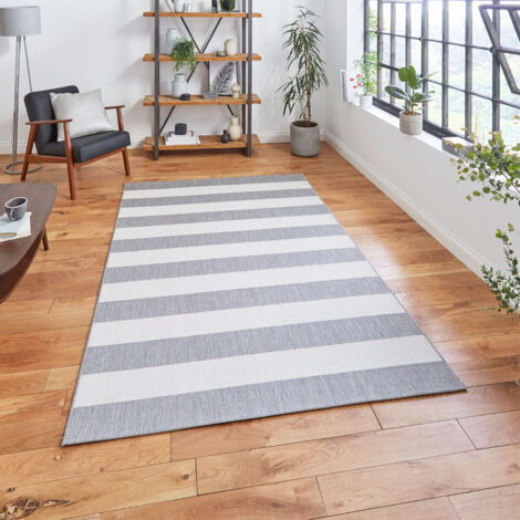 Think Rugs Santa Monica 48644 Flat Weave Outdoor Rug, Grey/Light Beige, 120 x 170 Cm