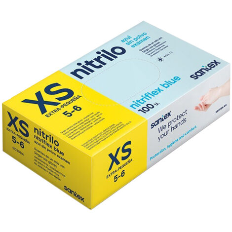 Santex nitriflex blue pack de 100 guantes de nitrilo para examen talla xs - 3.5 gramos - sin polvo - libre de latex - no esteriles - color azul