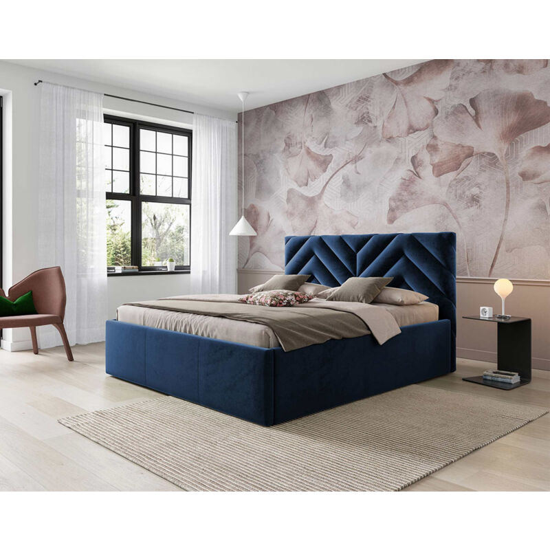 Bestmobilier - Santiago - lit coffre - 160x200 - sommier inclus - en velours - bleu