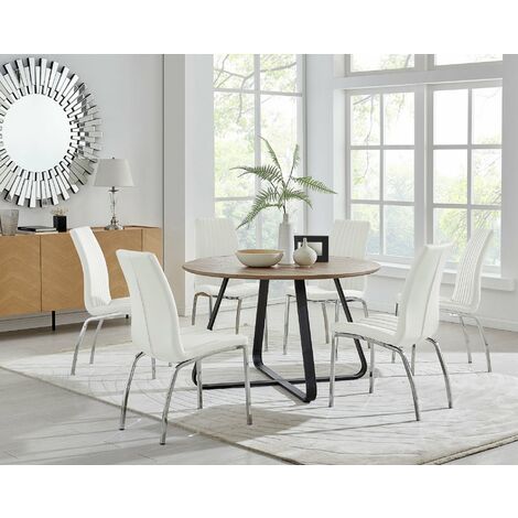 main image of "Santorini Brown Round Dining Table And 6 Isco Chairs"