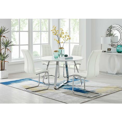 main image of "Santorini White Round Dining Table And 6 Murano Chairs"