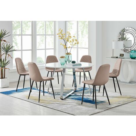 LIRA 120cm White Extending Dining Table and 6 Faux Leather Corona Dining  Chairs